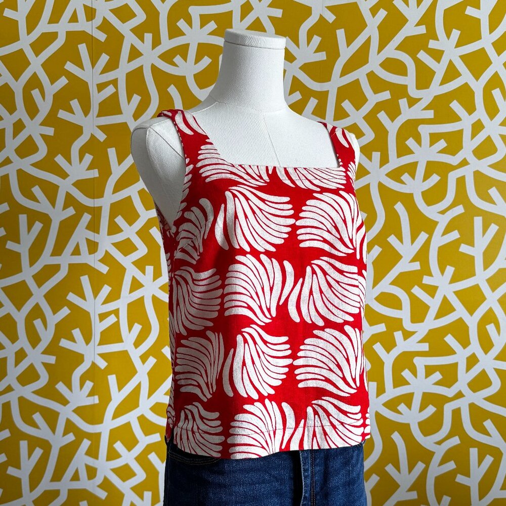 NWT Target A New Day Linen Blend Red White Tropical Square Neck Tank Top - XS/S